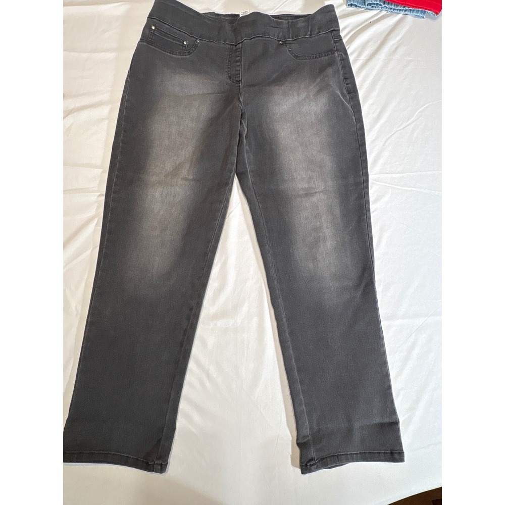 Ruby Rd Womens Pull On Straight Leg Denim Jeans Dark Wash Faded Gray Style 71103